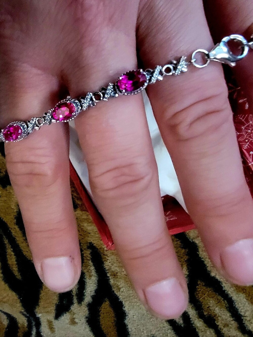 Ruby Bracelet Crystal Sterling Silver  - Lab Created Rubies Women Jewelry
